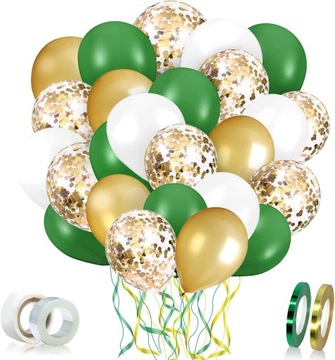 BALONY ZESTAW Balonów Zielone Złote 60szt Dodatki