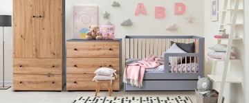 Деревянная детская кроватка 120х60 с перилами PAULINE + матрас + пеленальный столик