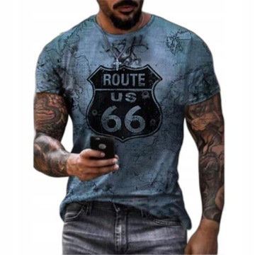 Koszulka męska T-shirt wzór 3D Route 66 klasyk M21