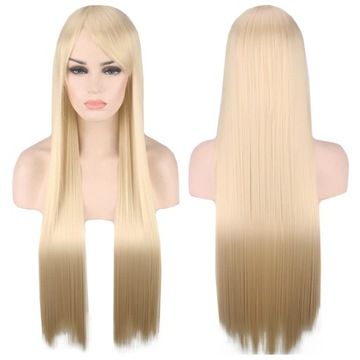 PERUKA blond GRZYWKA PROSTE WŁOSY cosplay 80 cm