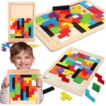 TETRIS UKŁADANKA PUZZLE DREWNIANE KLOCKI BLOKI MONTESSORI 3D GRA LOGICZNA