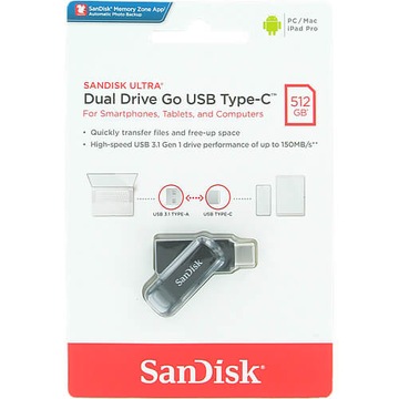 SanDisk USB Type C Ultra Dual Drive 512 ГБ + USB C 400 МБ/с БЫСТРЫЙ