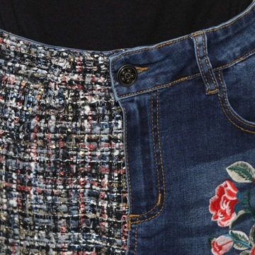 DESIGUAL NADIA spódnica krótka jeansowa w kwiaty mini r.32