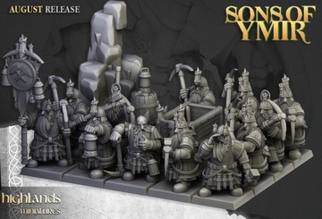 Dwarfs Miners x10 - Highlands Miniatures - Druk 3D