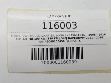 LAMPA SVĚTLO STOP VW CRAFTER MERCEDES SPRINTER 906 A9068200456