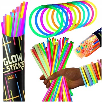 100x OPASKI FLUORESCENCYJNE PAŁECZKI BRANSOLETKI ŚWIECĄCE W CIEMNOŚCI KOLOR