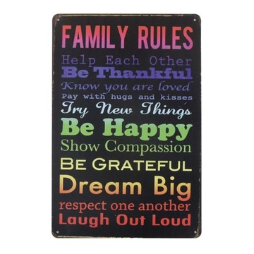 Tabliczka dekoracyjna metalowa FAMILY RULES