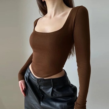 2024 Square Collar Long Sleeve Casual Women T Shir