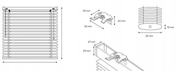 Внутренние горизонтальные алюминиевые жалюзи 25 мм на окно/дверь 110х130 см ЧЕРНЫЕ
