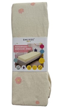 Prześcieradło bawełniane jersey KWIATKI 90 x 200 x 25 cm