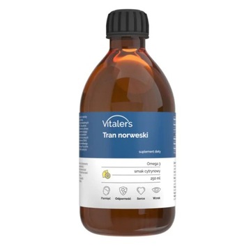 Tran norweski Omega-3 cytrynowy 250ml Vitaler's