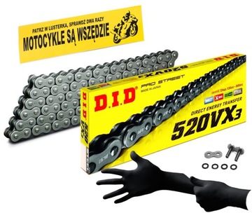 ŁAŃCUCH NAPĘD-OWY DID 520 VX3 100 OGNIW X-RING ZAKUWKA