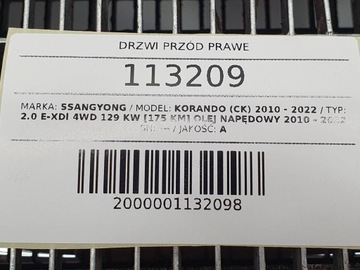 DVEŘE PŘEDNÍ PRAVÉ SSANGYONG KORANDO III ČERNÉ LAK KOMPLETNÍ EU