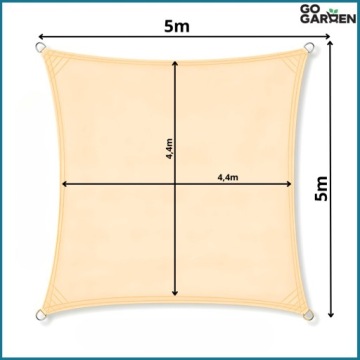 Парусный навес от солнца квадратный тент бежевый водонепроницаемый УФ 5х5 м