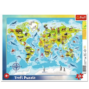 КУБИКИ В РАМКЕ-ПАЗЗЛ 25 КАРТА МИРА С ЖИВОТНЫМИ