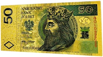 Красивая коллекционная позолоченная банкнота из ПВХ номиналом 50 злотых KAZIMIERZ III THE GREAT