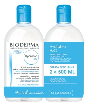 Bioderma Hydrabio H2O płyn micelarny do twarzy skóry nawilżający 2x 500 ml