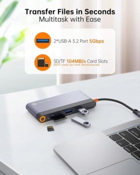 NOVOO HUB USB-C 8-в-1: LAN (RJ45), HDMI 4K UHD, PD, SD, TF, USB 3.2 5G