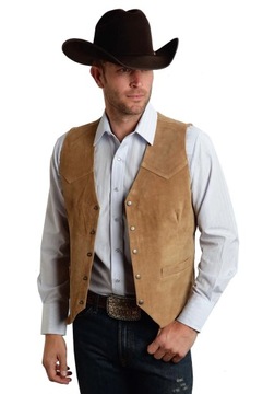 Men's Cow Leather Western Denim Suit Vest
