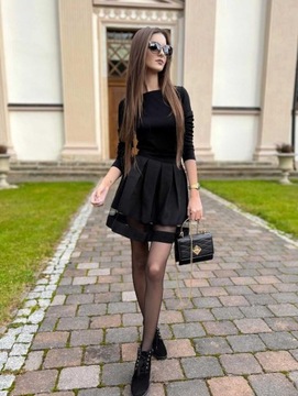 SPÓDNICZKA czarna ROZKLOSZOWANA z TIULEM XS