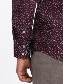 Koszula męska bawełniana we wzory SLIM FIT bordowa V5 OM-SHCS-0151 M