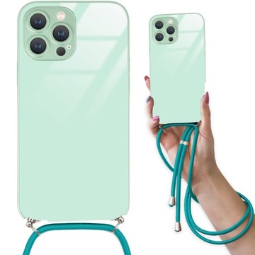 Etui CROSSGLAM do IPHONE 13 PRO MAX GLASS MIĘTOWY Pastelowy Case na Sznurku