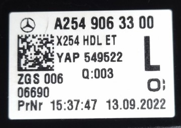 MERCEDES A254 SVĚTLO LEVÝ ZADNÍ A2549063300