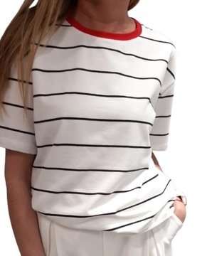 LEMONADA T-shirt Bluzka w Pasy Biały + Czarny + Czerwony NEW