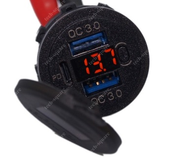 USB-разъем для зарядки 2x QC3.0 36 Вт + PD 55 Вт 12–24 В Вольтметр