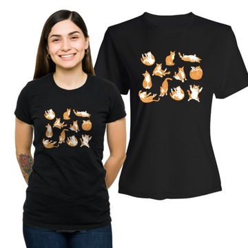 Koszulka Damska z Nadrukiem Bawełna T-shirt na Prezent Koty Rude S