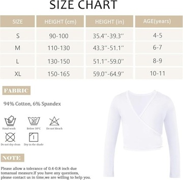 Bluzka kopertowa z długim rękawem wiązana balet biała 150-165 cm 10-11 lat