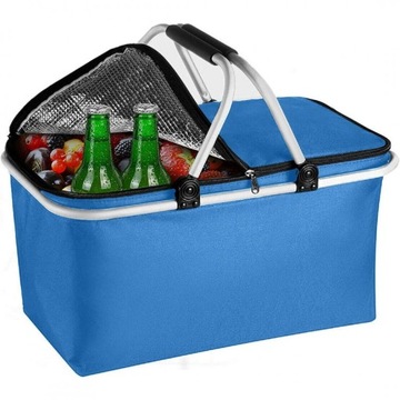 SKŁADANY KOSZ TERMICZNY NA PIKNIK / ZAKUPY - NIEBIESKI - 47x27x23