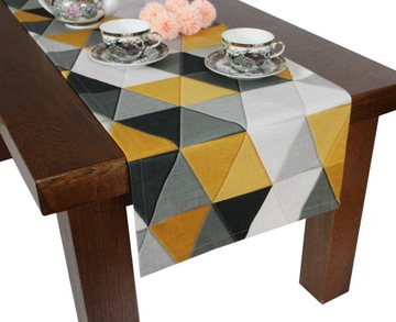 Bieżnik musztardowe trójkąty 3D velvet 40x100