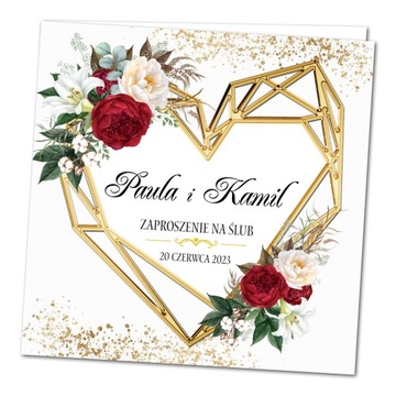 Zaproszenia ślubne kwiatowe rustykalne SERC GOLD