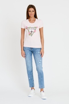 GUESS Różowy t-shirt Floral Triangle Tee L