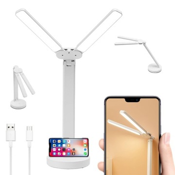 LAMPKA PODWÓJNA GŁOWA BIURKOWA NOCNA DO SZKOŁY LED USB