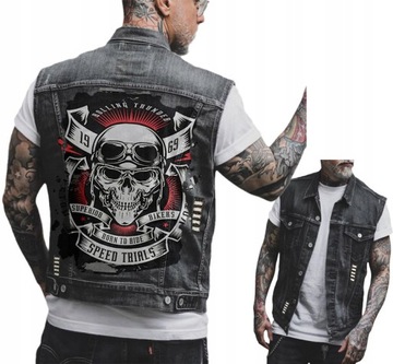 KAMIZELKA MĘSKA DŻINSOWA KAMIZELKA SKULL FASHION