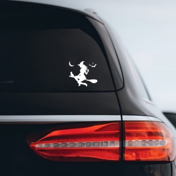 Автомобильная наклейка ВЕДЬМА НА МЕТЛЕ С КОШКОЙ - идеальный аксессуар, долговечный.