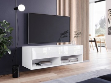 Szafka RTV A 100cm Biały / Biały Połysk do salonu wisząca stojąca
