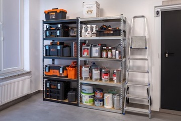 Полка складская металлическая ЗАКЛЕПАННАЯ, ЧЕРНАЯ STRONG, 5x265 кг DOOC