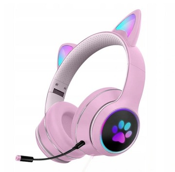 SŁUCHAWKI GAMINGOWE USZY KOTA MIKROFON LED RGB