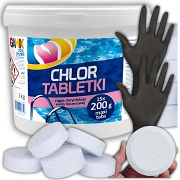 CHLOR TABLETKI 3KG CHLOROWE DUŻE 15SZT 200G CHEMIA BASENOWA GAMIX GRATIS