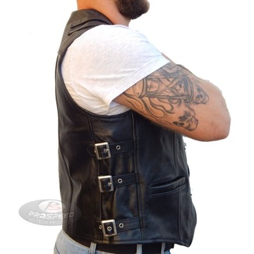 МОТОЦИКЛСКИЙ ЖИЛЕТ КОЖАНЫЕ ПРЯЖКИ ЧЕРНЫЙ 6XL