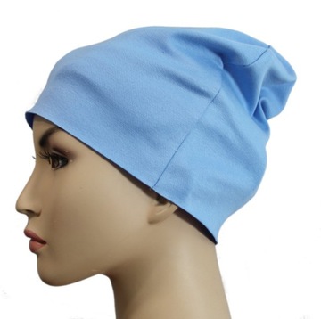 CZAPKA BEANIE bawełna uniwersalna BŁĘKIT