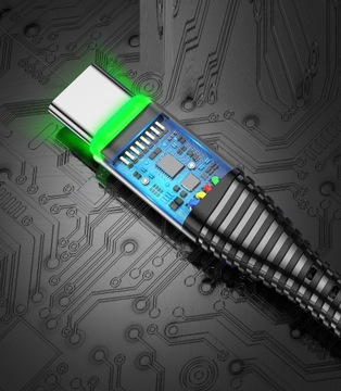 Кабель Fast QC USB-USB типа C, нейлон, 3А, светодиод, 0,5 м