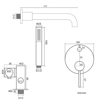 Смеситель для ванны скрытого монтажа MATT COPPER - Комплект