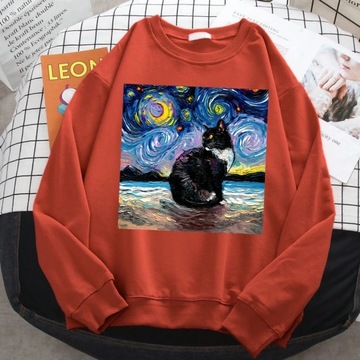 Winter Simple Women'S Sweatshirt Cat Starry Sky Un