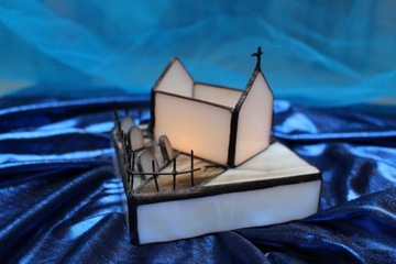 Витражный подсвечник темное кладбище Хэллоуин b2