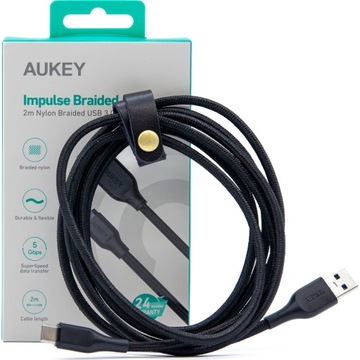 Aukey USB-A/USB-C кабель для быстрой зарядки и синхронизации, нейлоновая оплетка