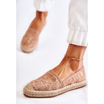 Klasyczne Damskie Espadryle Ażurowe Nude r.41